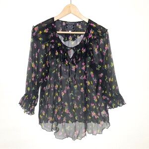 Johnny Was Fernando peasant Floral Black Sheer Women's Top